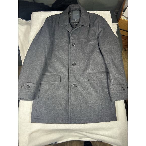 London Fog Mens Coat Gray Long Sleeve Sz Large L Button Up Wool Blend Dry Clean